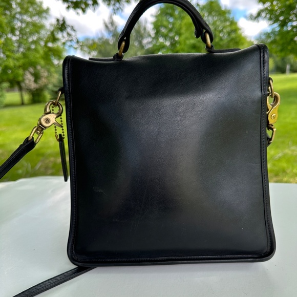 Vintage Coach 5130 Black Leather Station Satchel Crossbody Bag Brass Hardware - Picture 8 of 16